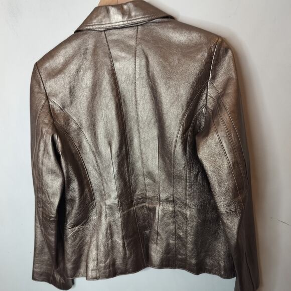 Worthington Leather Jacket Gold Bronze Button Up - Picture 8 of 10